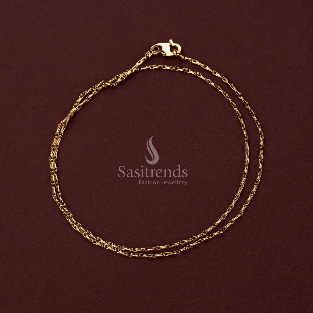 Micro Gold Plated Designer Link Chain 18 Inches with Elongated Interlocking Bar Links - Sasitrends