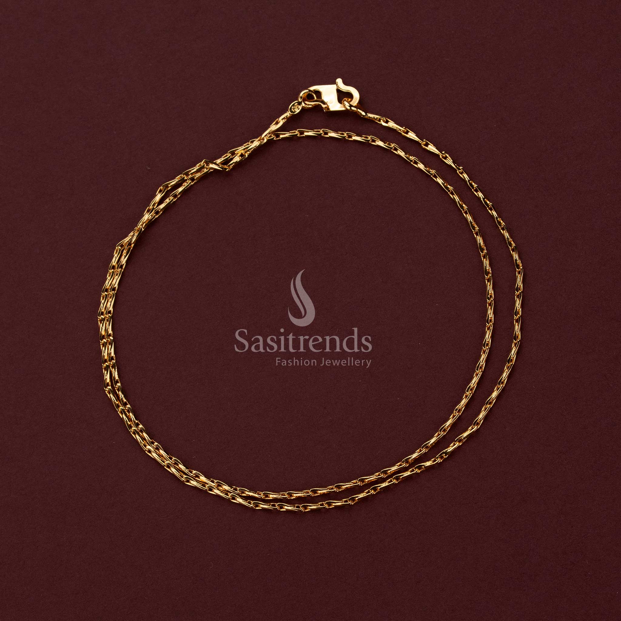 Micro Gold Plated Designer Link Chain 18 Inches with Elongated Interlocking Bar Links - Sasitrends
