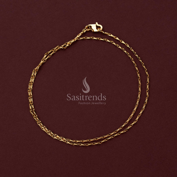Micro Gold Plated Designer Link Chain 18 Inches with Elongated Interlocking Bar Links - Sasitrends