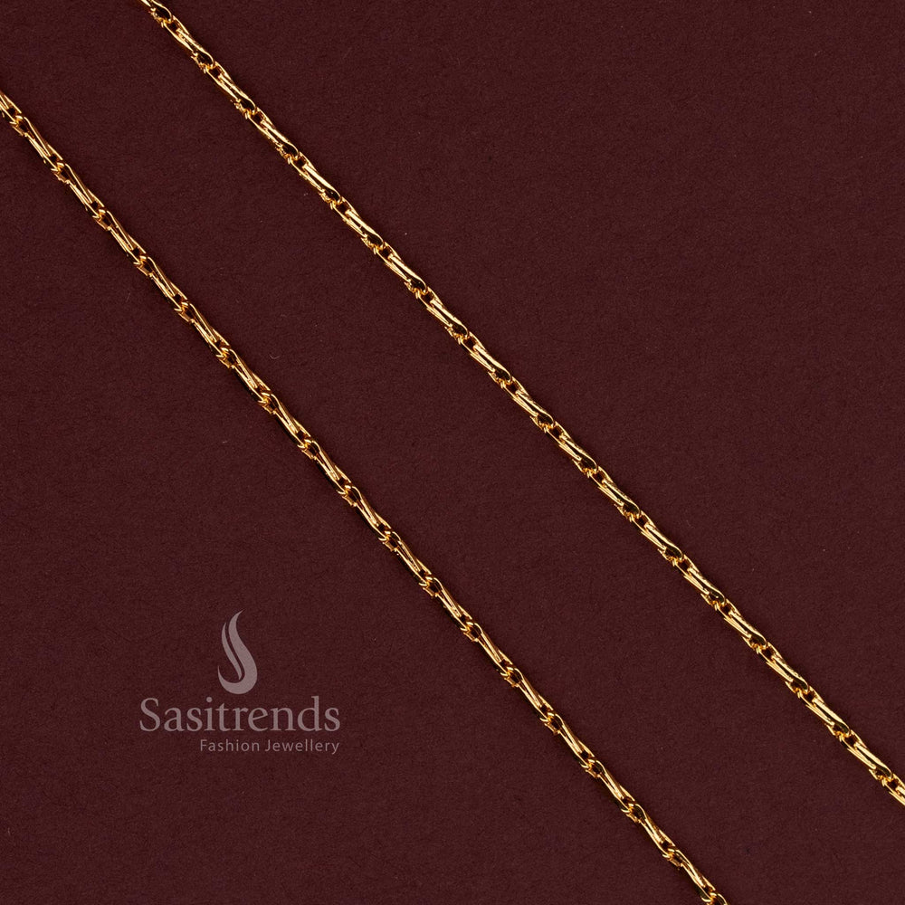 Micro Gold Plated Designer Link Chain 18 Inches with Elongated Interlocking Bar Links - Sasitrends