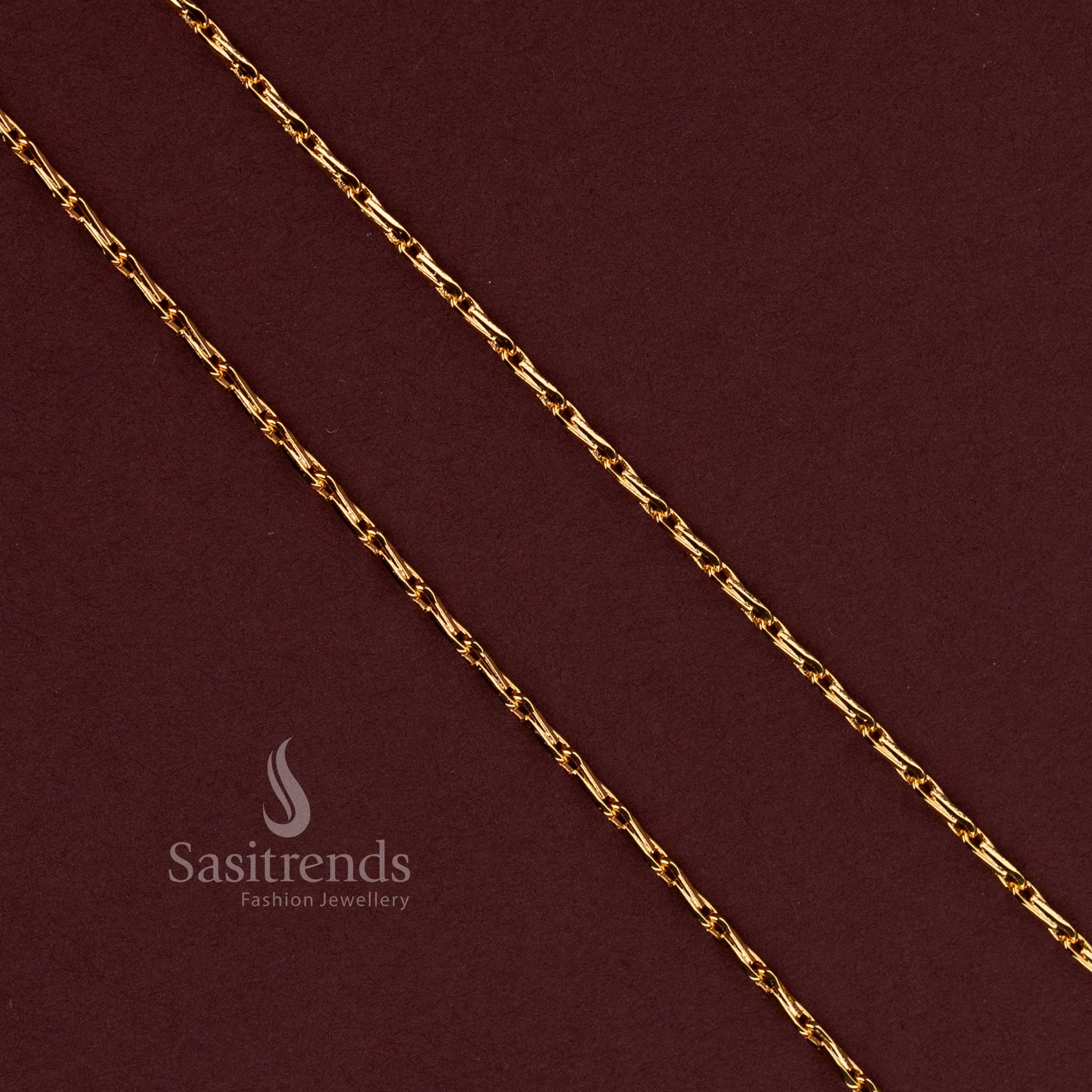 Micro Gold Plated Designer Link Chain 18 Inches with Elongated Interlocking Bar Links - Sasitrends