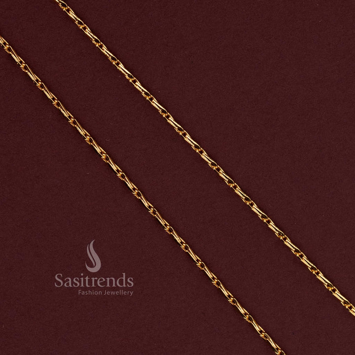 Micro Gold Plated Designer Link Chain 18 Inches with Elongated Interlocking Bar Links - Sasitrends