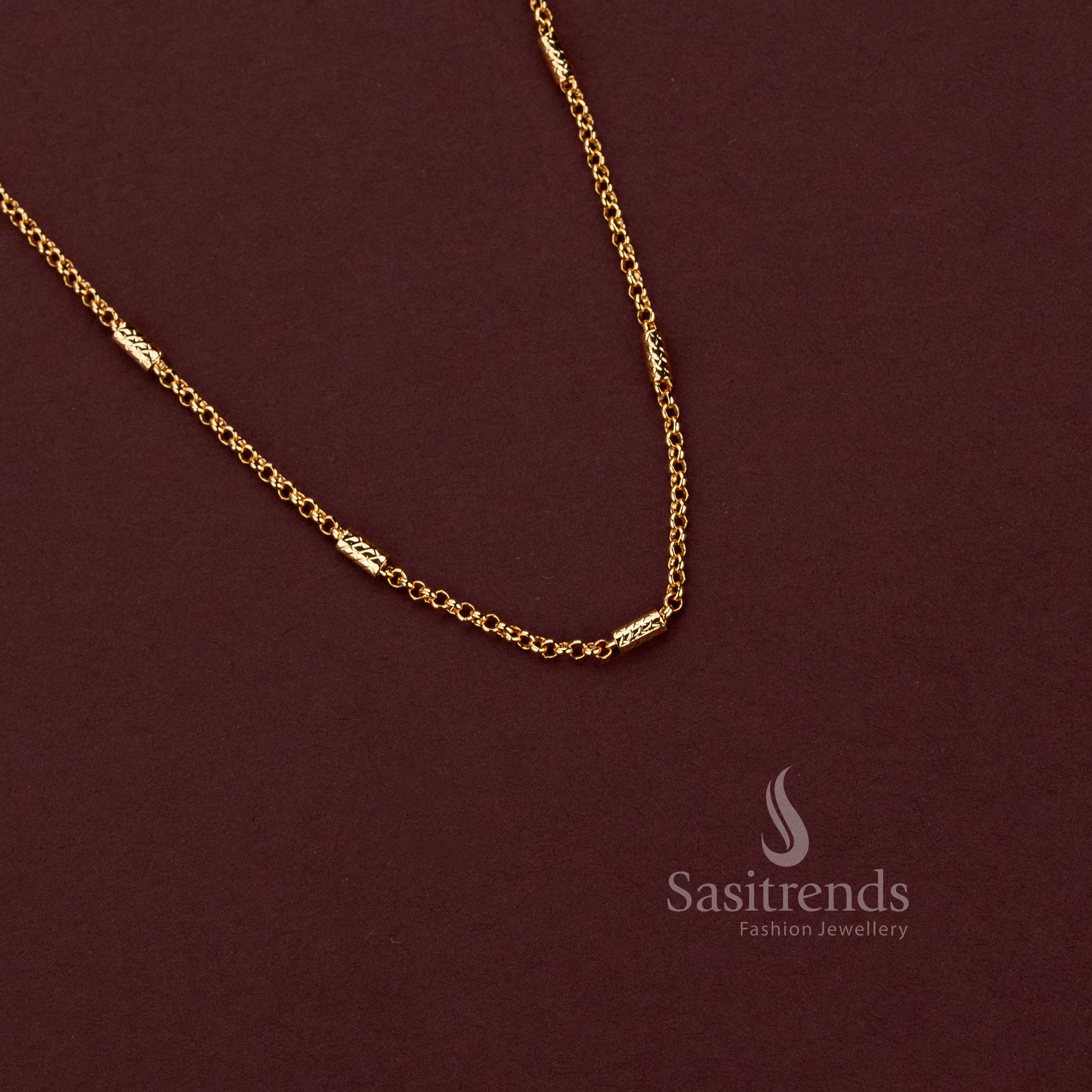 Micro Gold Plated Decorative Link Chain 18 Inches with Textured Rectangular Bar Accents - Sasitrends