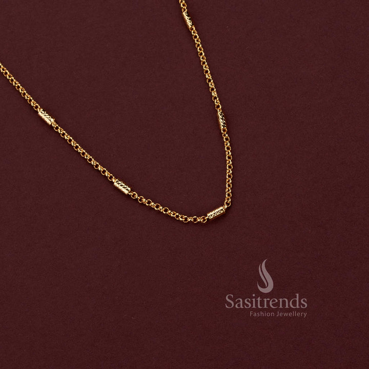 Micro Gold Plated Decorative Link Chain 18 Inches with Textured Rectangular Bar Accents - Sasitrends