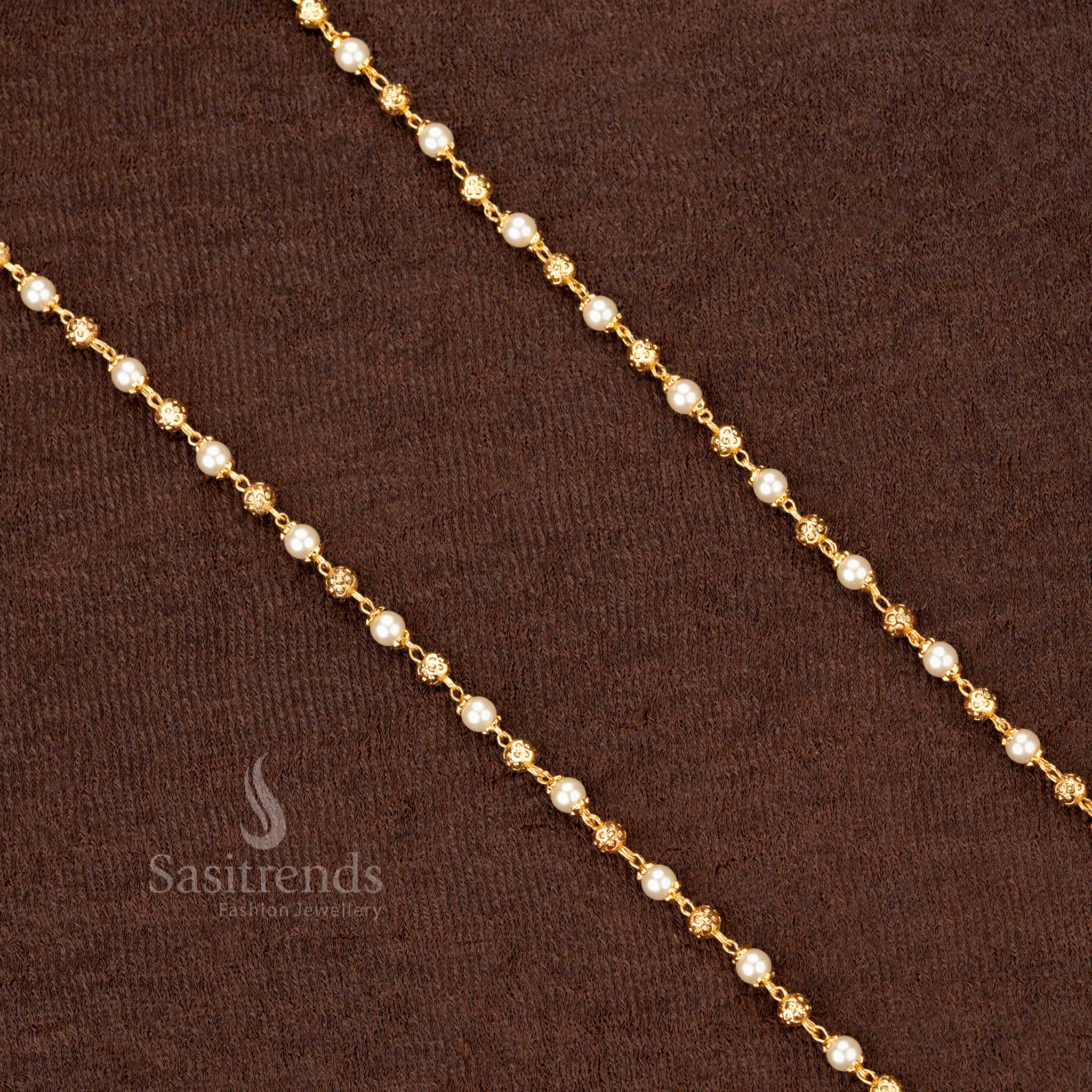 Grand 4MM Traditional Golden Ball Pearl Chain – Exquisite Micro Gold Plated Necklace Set for Fashion-Forward Ethnic Wear - Sasitrends