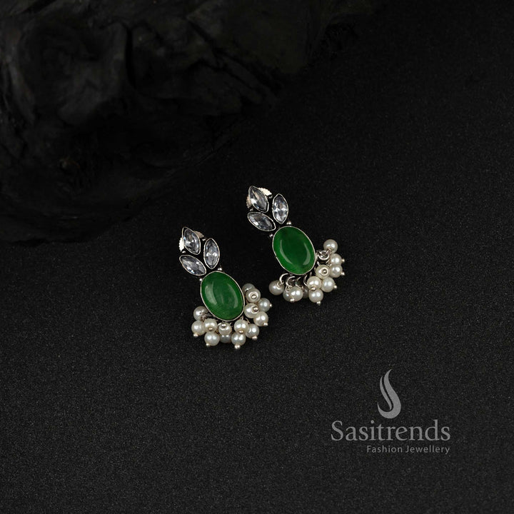 Trendy Pearl Oxidised Silver Monalisa Earrings