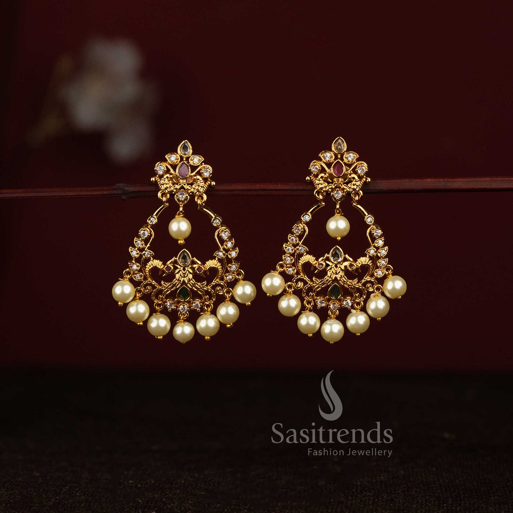 Matte Gold Plated AD Stone Temple Chandbali Earrings for Women - Sasitrends