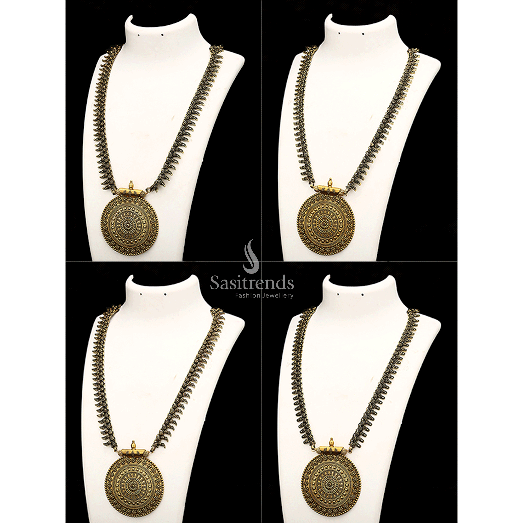 Niranjana Antique Gold Chakra Pendant Long Haram Necklace For Women And Girls – Regal Temple Jewellery With Grand Traditional Appeal For Weddings And Religious Functions – Sasitrends