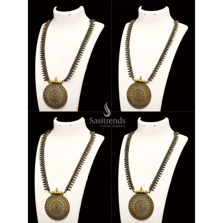 Sasitrends Niranjana Oxidised Chakra Pendant Long Haram Necklace for Girls & Women