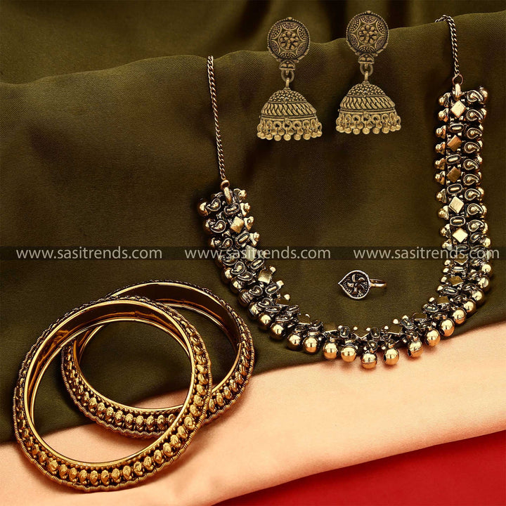 Antique Gold Finish Combo Haara Jewellery Set Navarathiri Special Sasitrends Online Shopping
