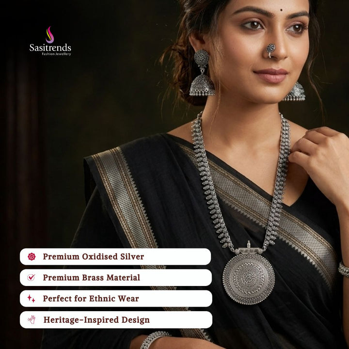 Oxidised silver plated earrings necklace set image - Sasitrends