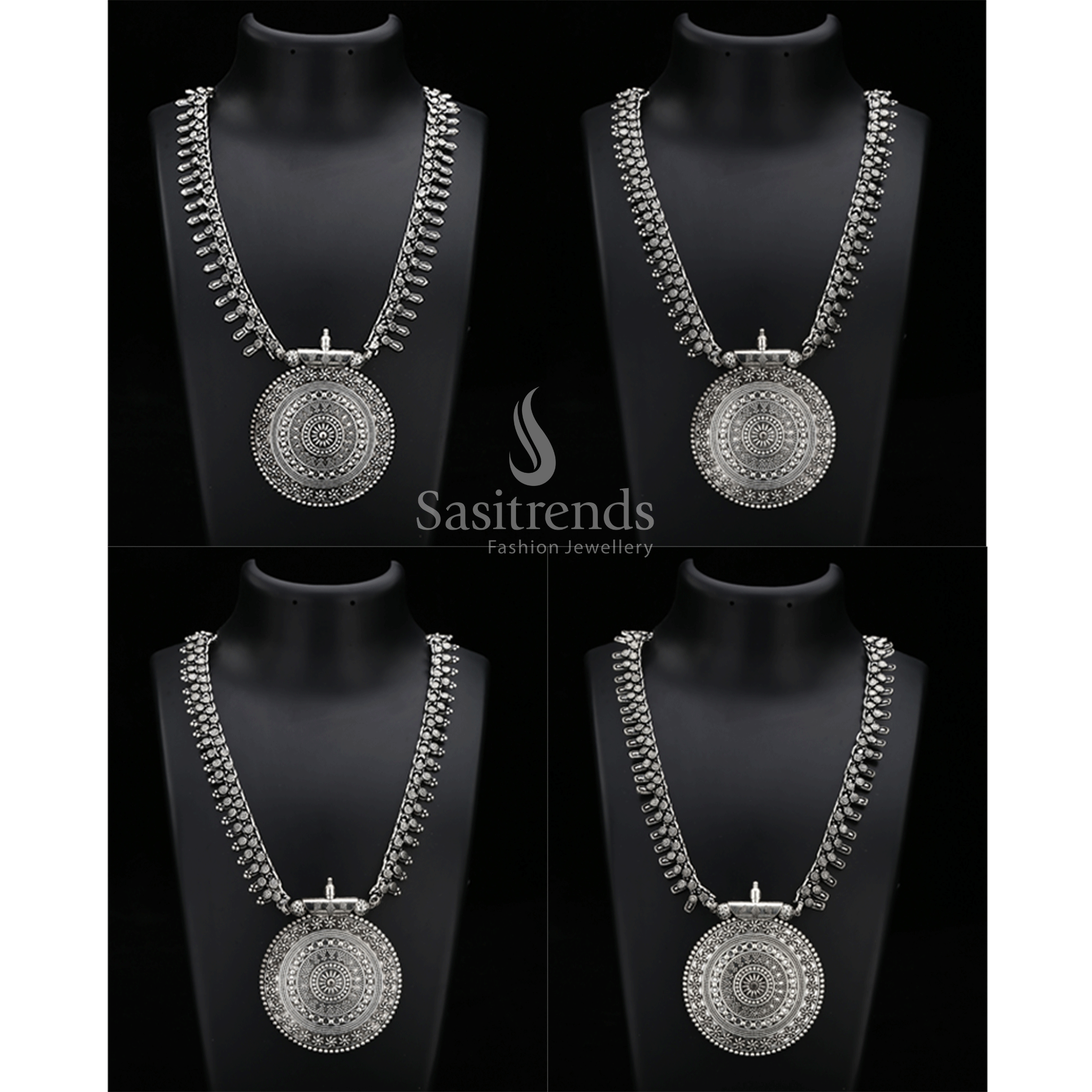 Classic Oxidised Silver Niranjana Chakra Pendant Long Haram Jewellery Set For Women And Girls – Vintage Bohemian Style Perfect For Festivals, Gatherings And Daily Traditional Wear – Sasitrends

