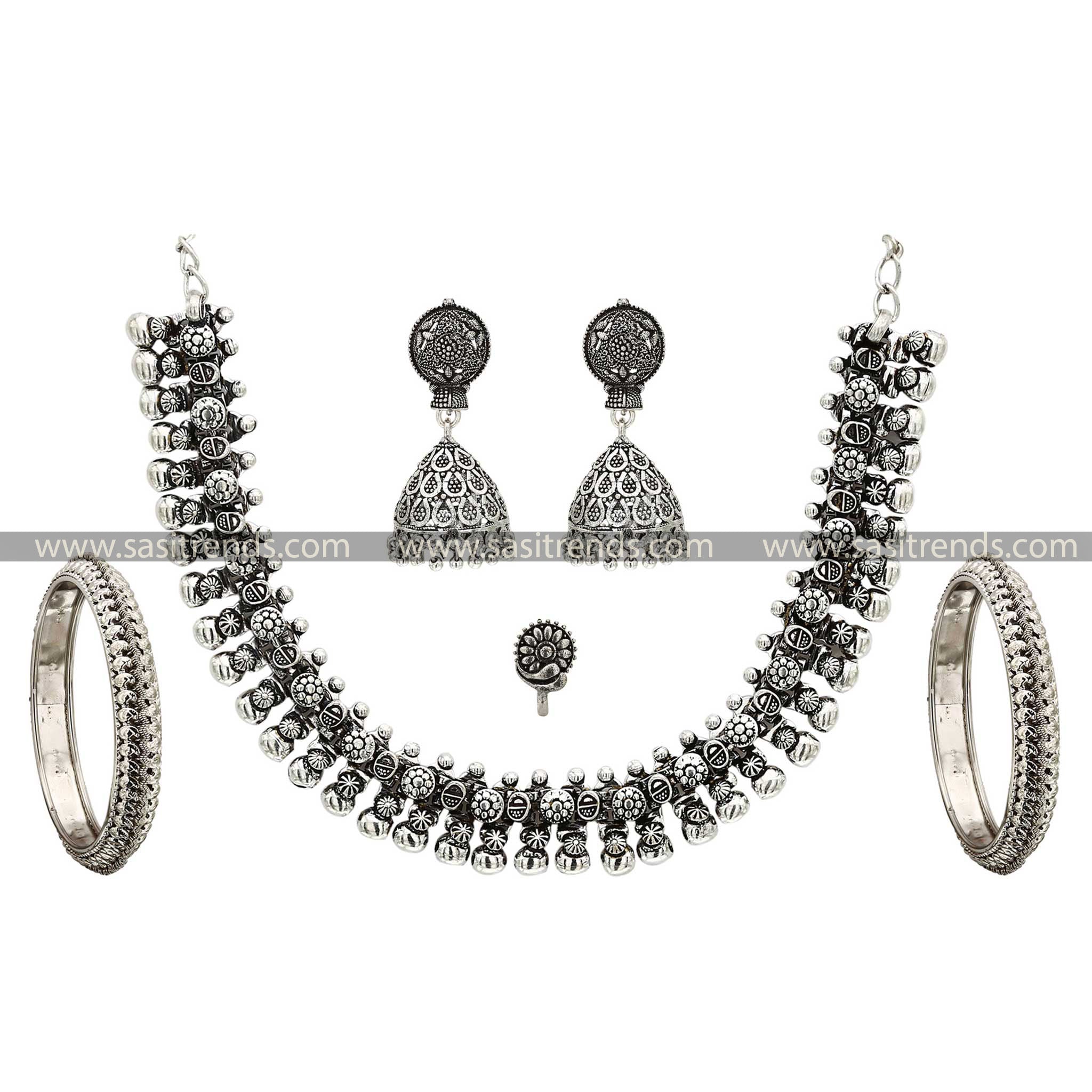 Haara Timeless Oxidised Silver Jewellery Set With Mango Bangles Sasitrends Online