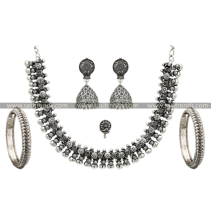 Haara Timeless Oxidised Silver Jewellery Set With Mango Bangles Sasitrends Online