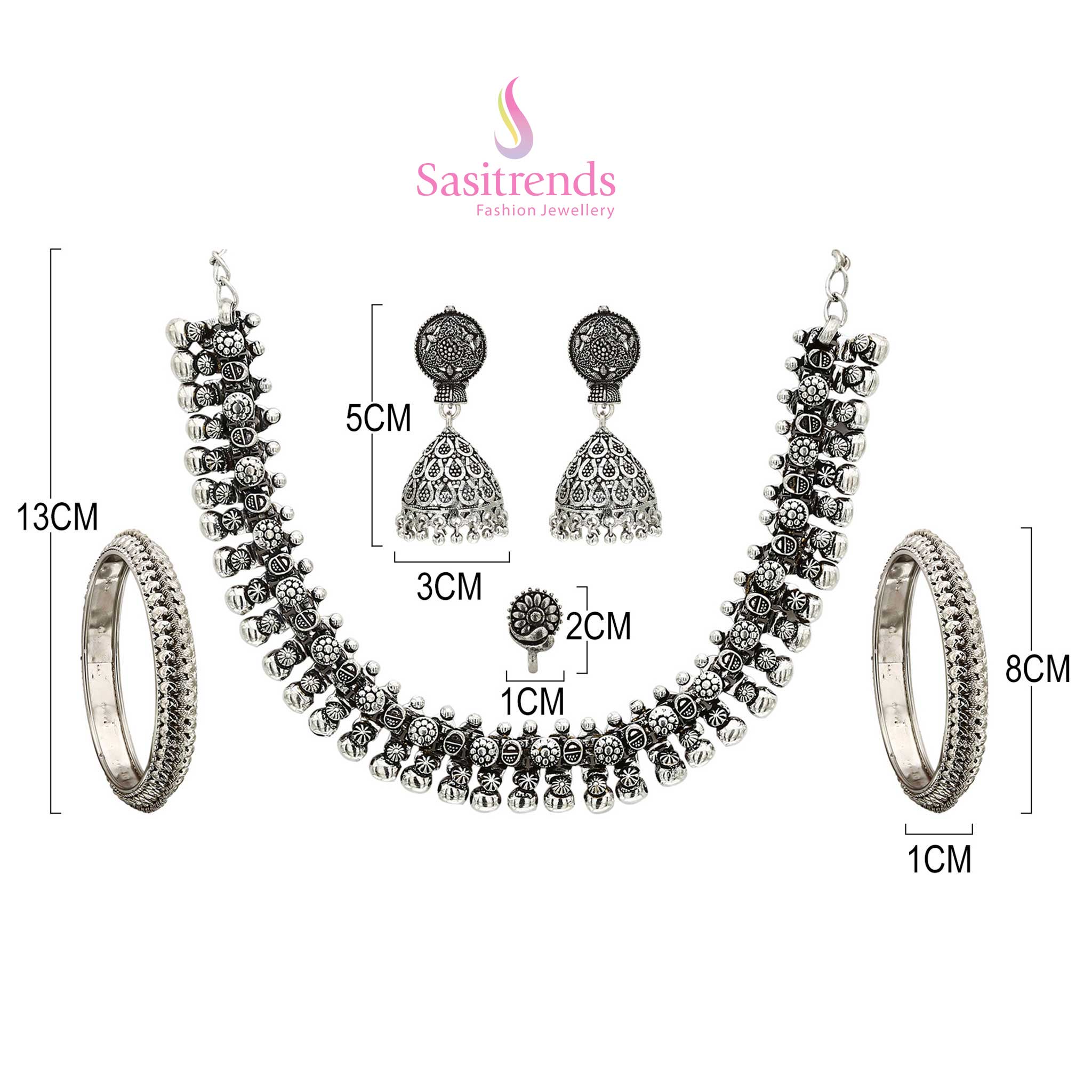 Haara oxidised silver traditional necklace with mango bangles, paired with a filigree charm choker jewellery set for a vintage ethnic look inspired by timeless grace – Sasitrends