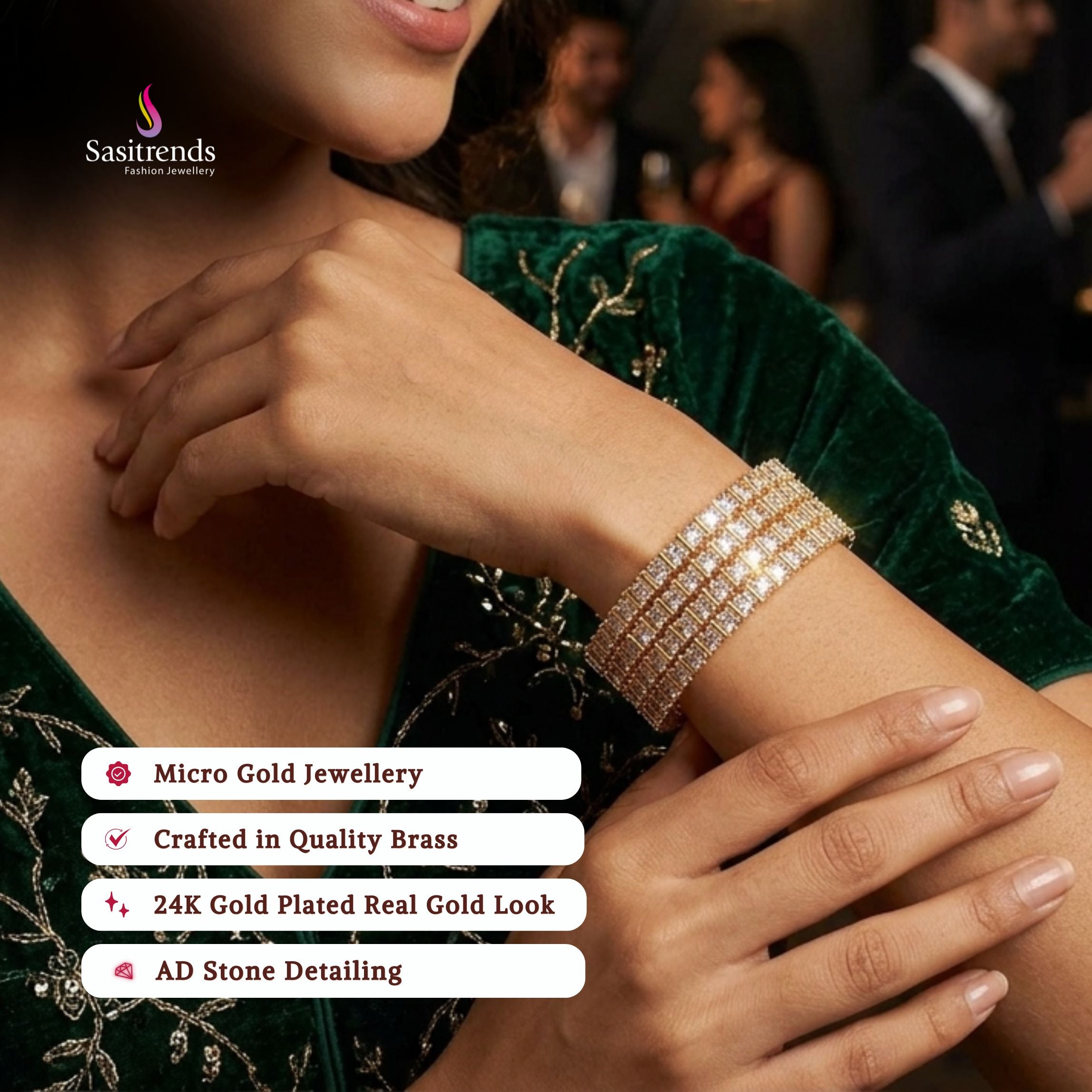 Guaranteed Micro gold plated AD stone bangles model image - Sasitrends