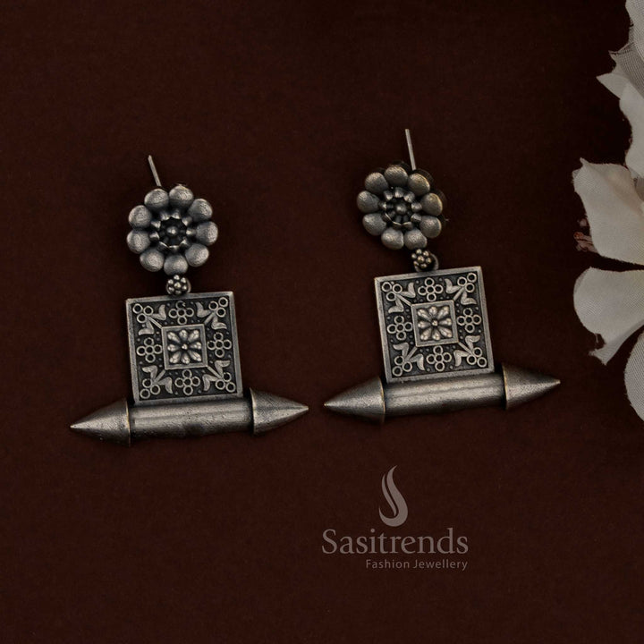 Amazing 92.5 Silver Oxidised Plated Floral Tribal Earrings Jewellery Set festive occasions Sasitrends