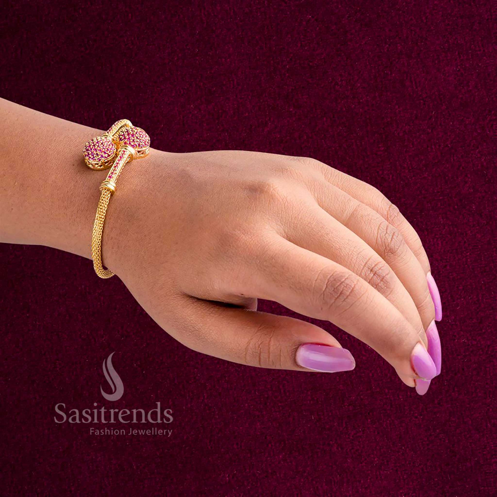 Crimson Trail micro gold plated ruby stone bracelet crafted with rich red accents, ideal for festive wear, cheerful gatherings, and elegant celebration styling – Sasitrends