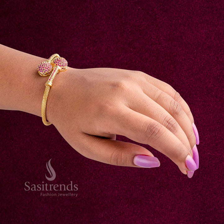 Crimson Trail micro gold plated ruby stone bracelet crafted with rich red accents, ideal for festive wear, cheerful gatherings, and elegant celebration styling – Sasitrends