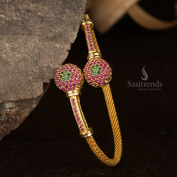 Traditional micro gold plated ruby green AD stone bracelet - Sasitrends