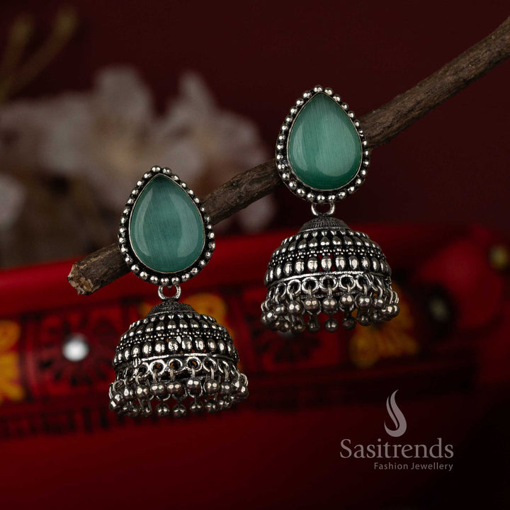 Mint Monalisa Stone Stud Earrings For Elegant Ethnic Outfits Sasitrends Online Shopping