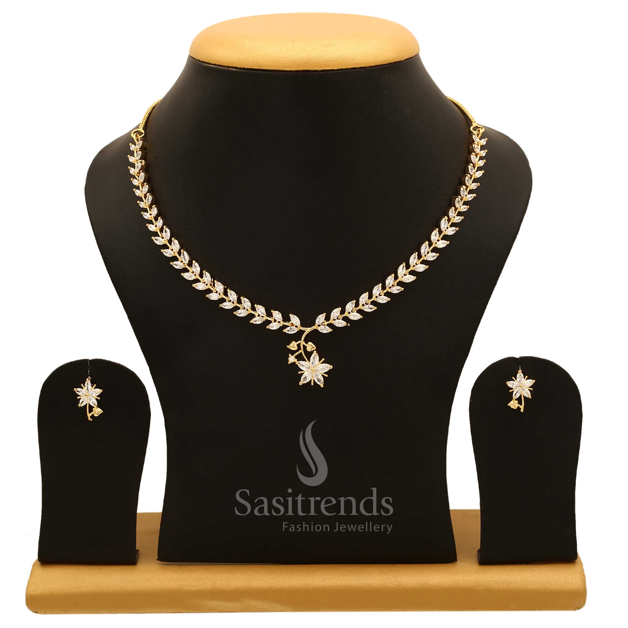 Graceful white stone fashion jewellery set adorned with American diamond and CZ zircon accents, a perfect choice for classic evening style – Sasitrends

