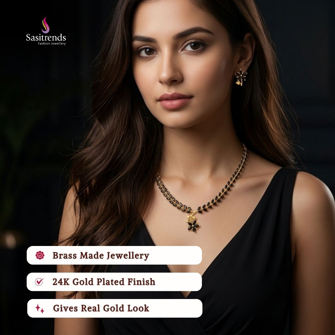 Guaranteed Micro gold plated AD stone necklace set model image - Sasitrends 