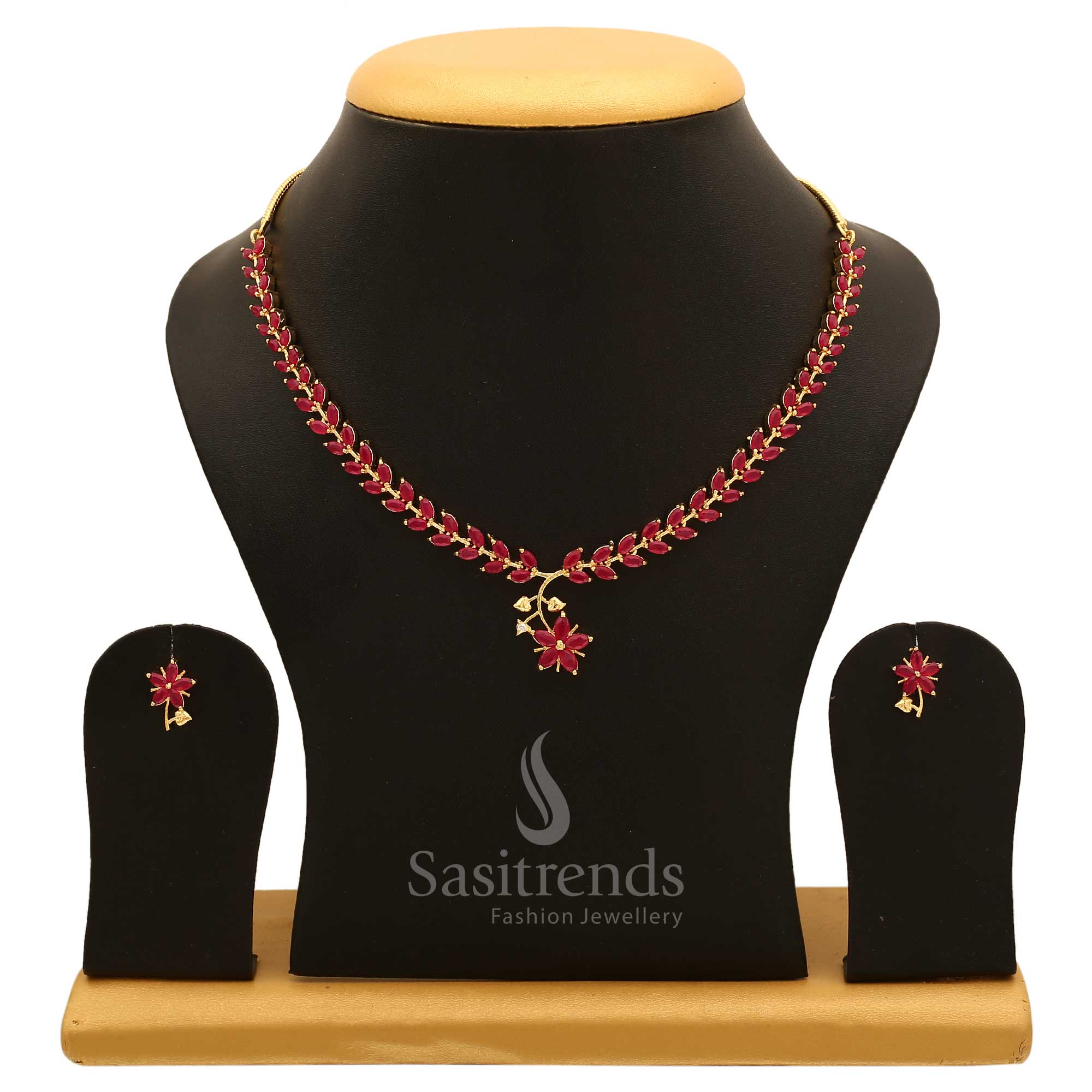 Elegant ruby stone AD jewellery set embellished with CZ zircon stones, an exquisite piece ideal for bridal occasions and cultural celebrations – Sasitrends