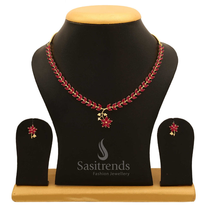 Elegant ruby stone AD jewellery set embellished with CZ zircon stones, an exquisite piece ideal for bridal occasions and cultural celebrations – Sasitrends