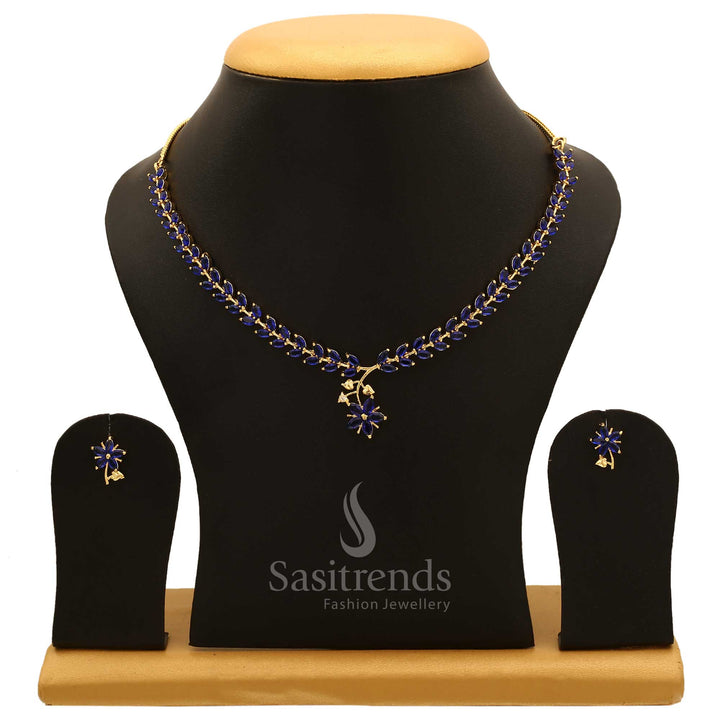 Majestic Blue CZ zircon American diamond jewellery set for women, featuring a rich rhodium finish and crafted for festive grace and traditional glow – Sasitrends