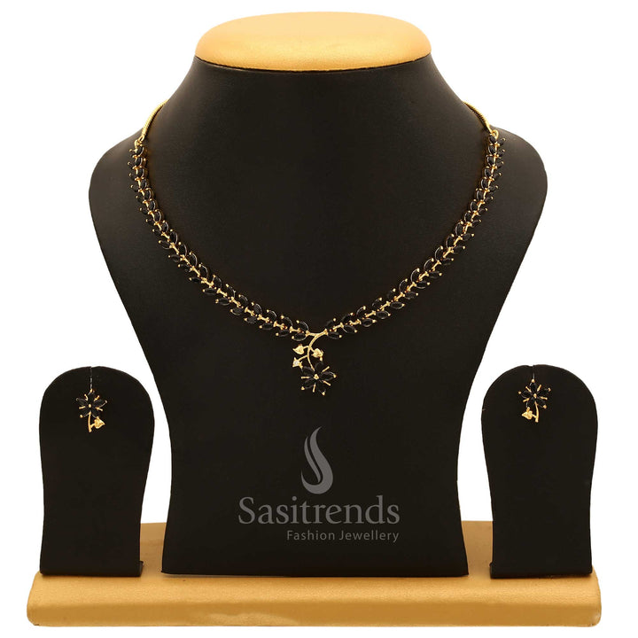Stylish black stone zircon American diamond jewellery set in shimmering rhodium finish – bold and elegant for modern party looks – Sasitrends