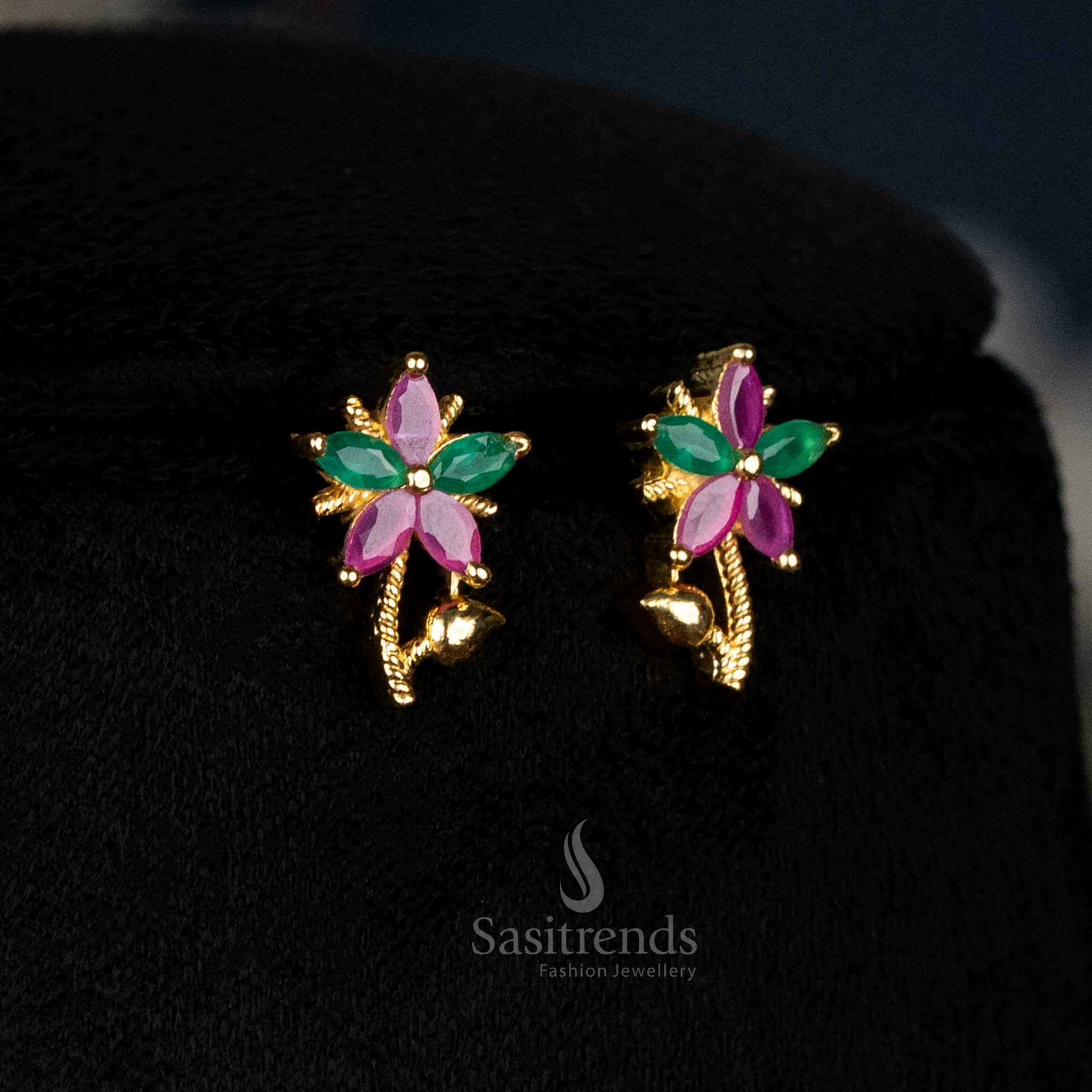 American Diamond Leaf Design Necklace Set With Micro Gold Plating In Ruby-Green Colour, Regal Kemp Style Jewellery Perfect For Festive Brilliance – Sasitrends
