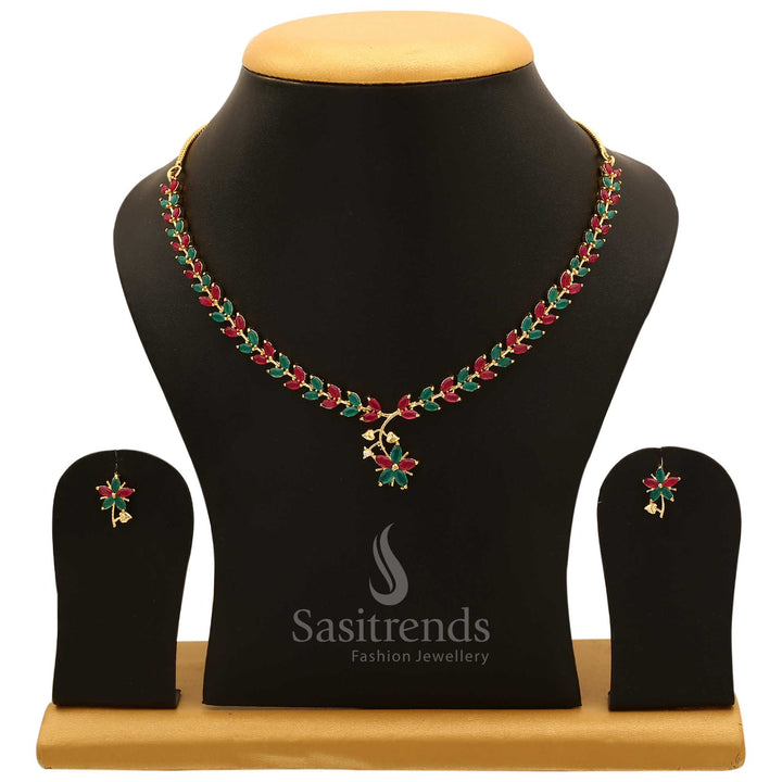 Traditional ruby-green American diamond jewellery set with sparkling zircon shimmer and cultural flair – a must-have piece for heritage-inspired styling – Sasitrends