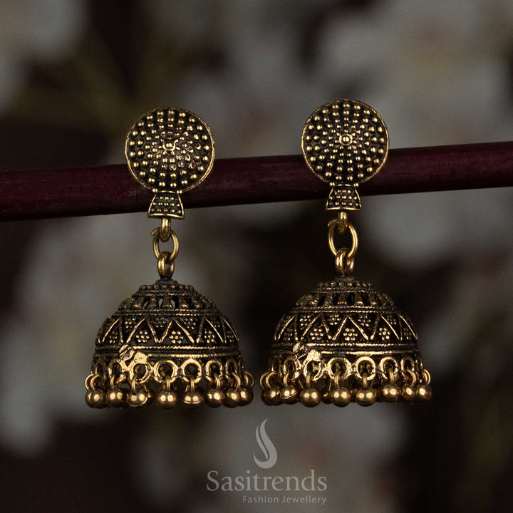 Oxidised round jhumka earrings with dotted stud design -  Sasitrends