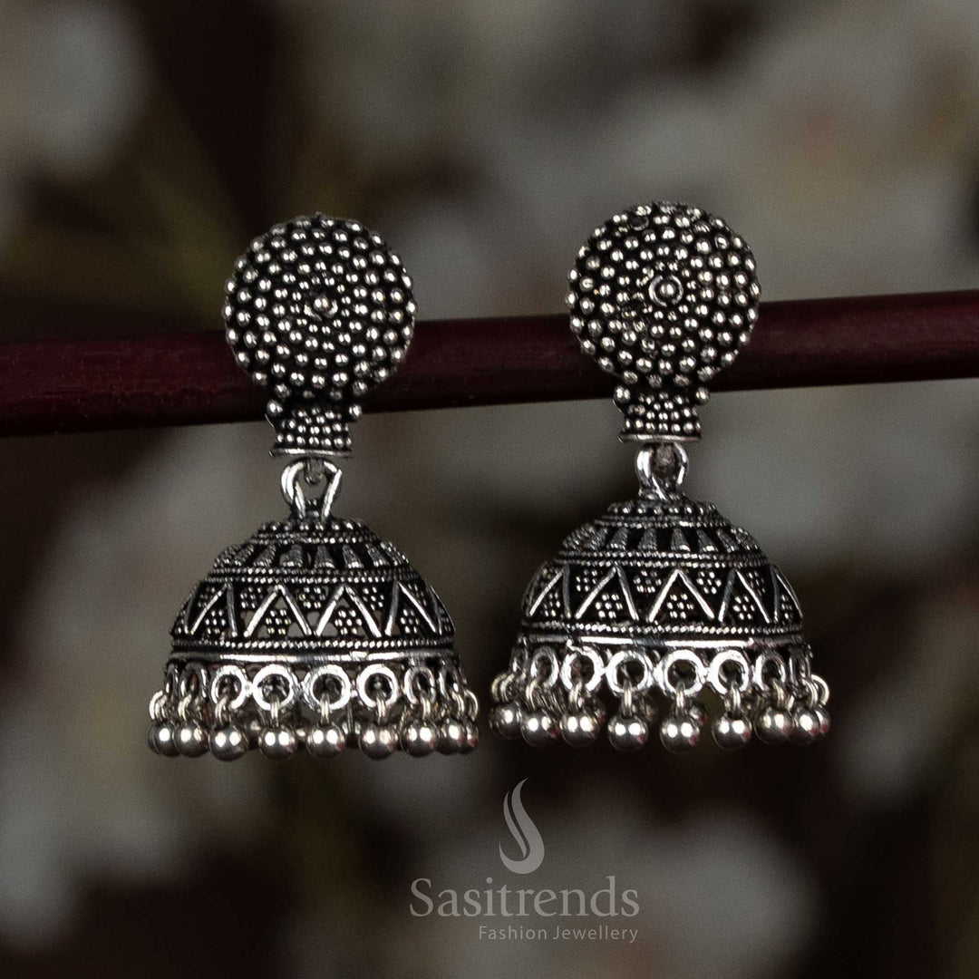 Oxidised round jhumka earrings with dotted stud design -  Sasitrends