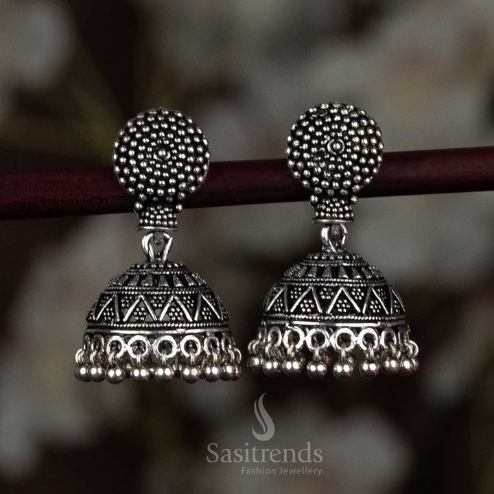 Amazing Oxidised Round Dome Jhumka Earrings - Sasitrends