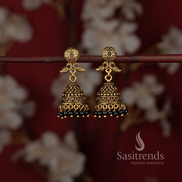 Oxidised Silver Floral Stud Leaf Motif Jhumka Earrings for women - Sasitrends