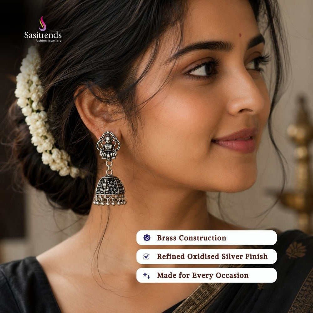 Oxidised silver plated earrings model image - Sasitrends