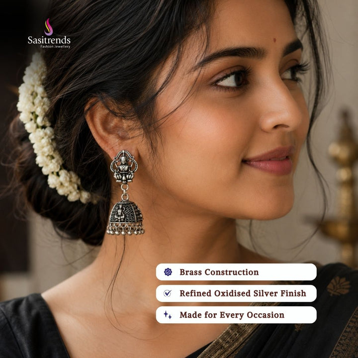 Oxidised silver plated earrings model image - Sasitrends