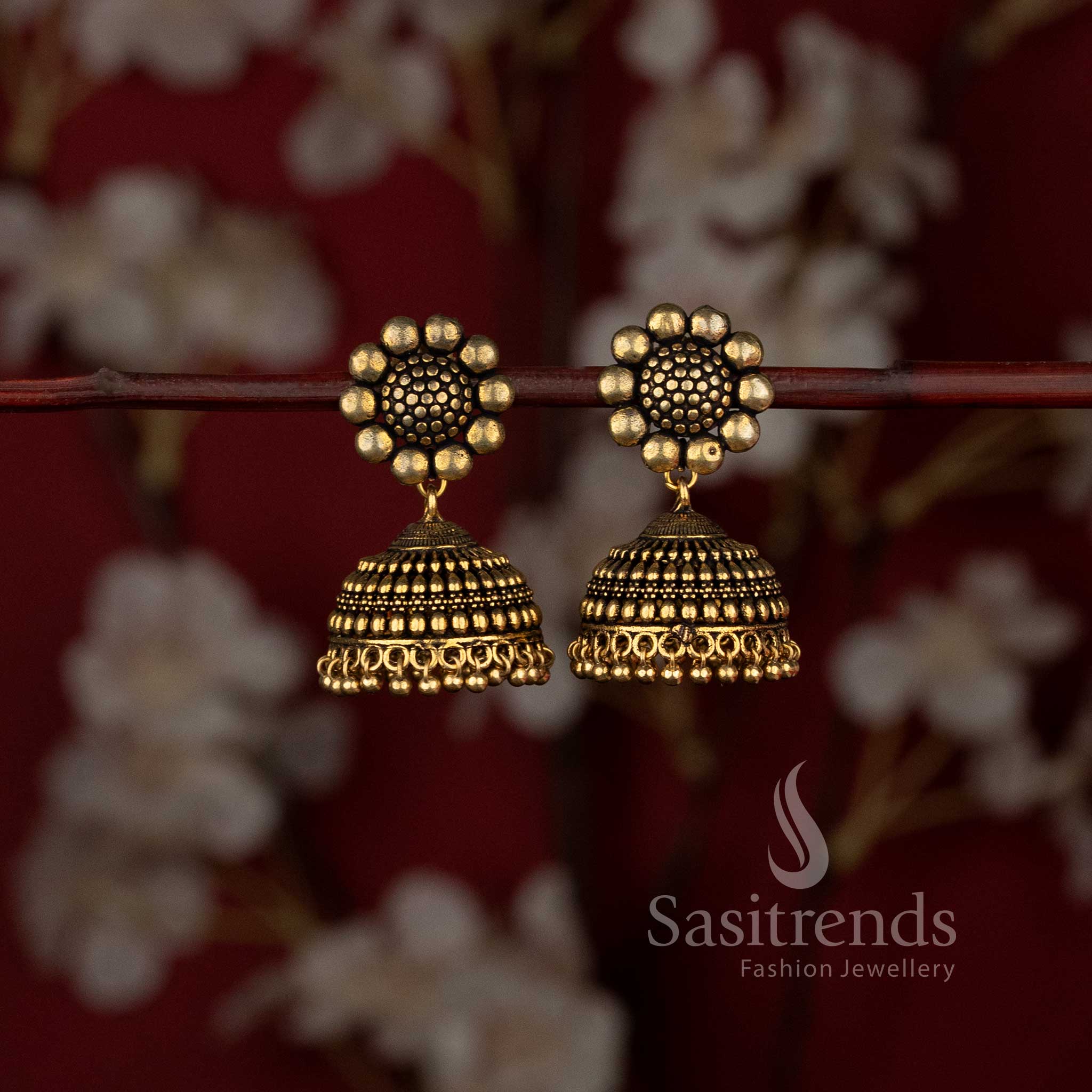 Boho ethnic oxidised silver pearl jhumka earrings for casual wear and kurtis - Sasitrends