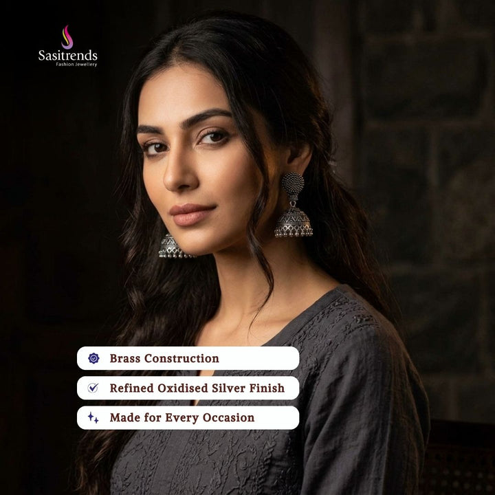 Oxidised silver plated earrings model image - Sasitrends