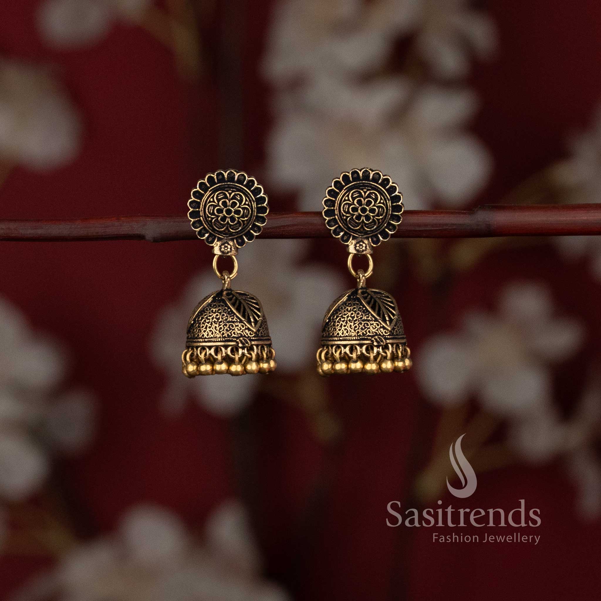 ethnic oxidised silver jhumka earrings for casual kurtis and sarees - Sasitrends