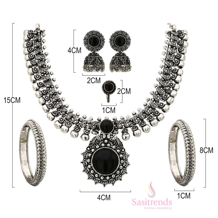 Oxidised Necklace , Earrings and bangles measurement image - Sasitrends