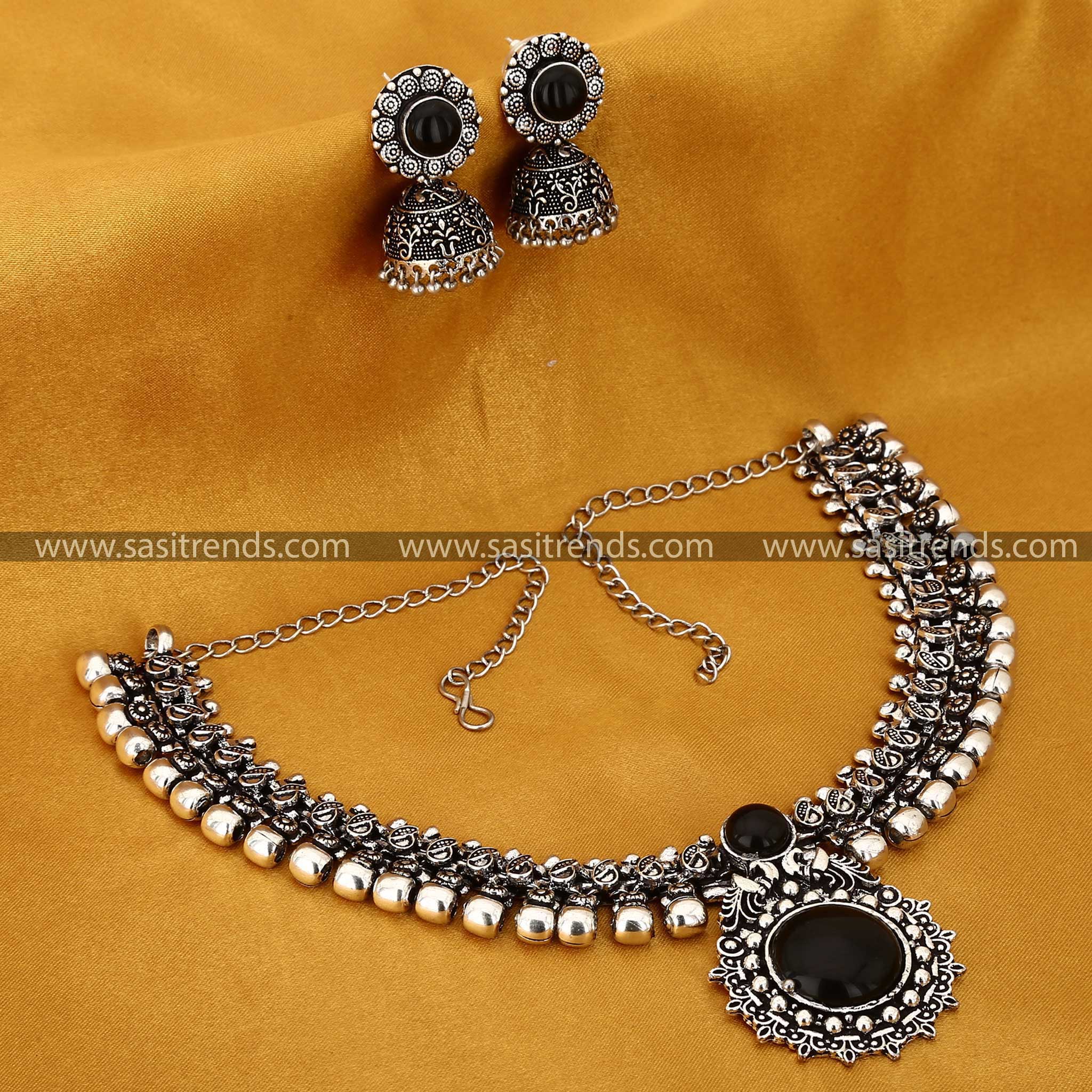 Oxidised Black Stone Studded Navarathiri Special Jewellery Set