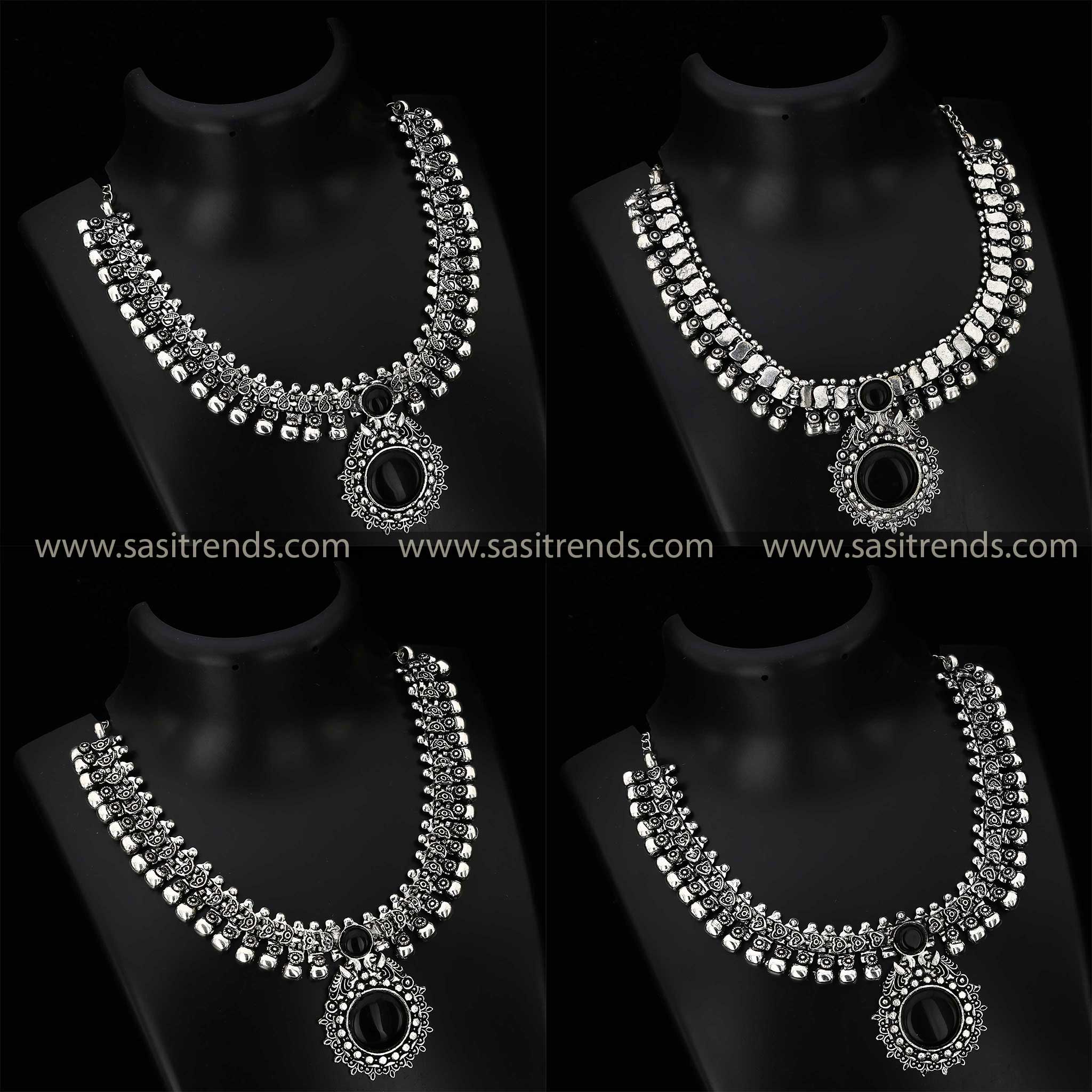 Oxidised Black Stone Choker Necklace Sasitrends Online