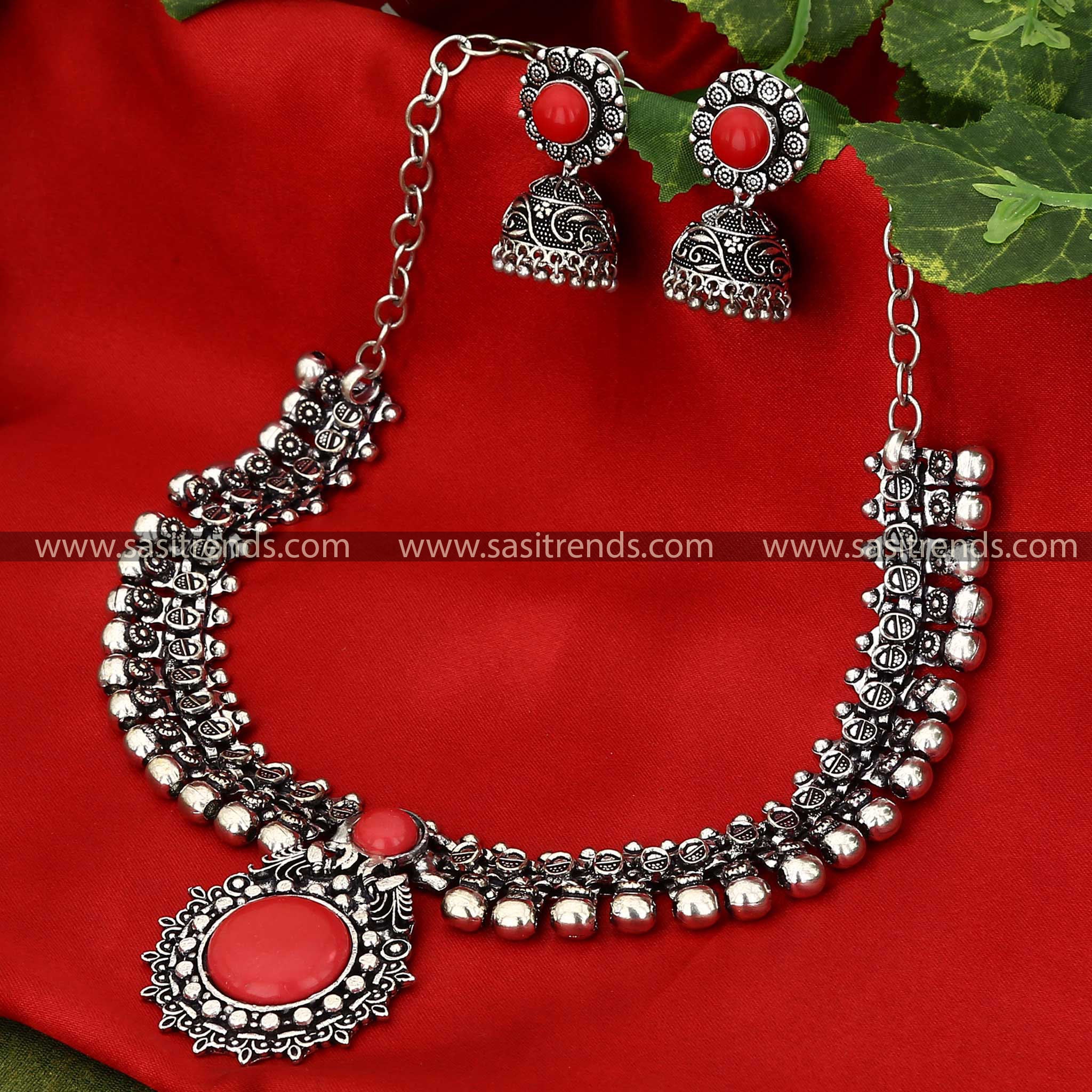 Latest Oxidised Pendant Jewellery Set With Jhumka Earrings