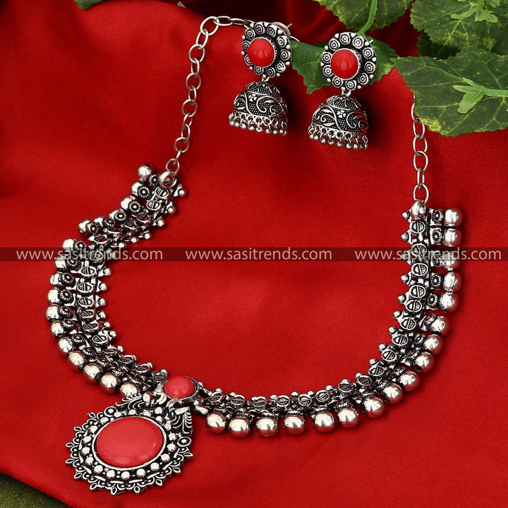 Latest Oxidised Pendant Jewellery Set With Jhumka Earrings