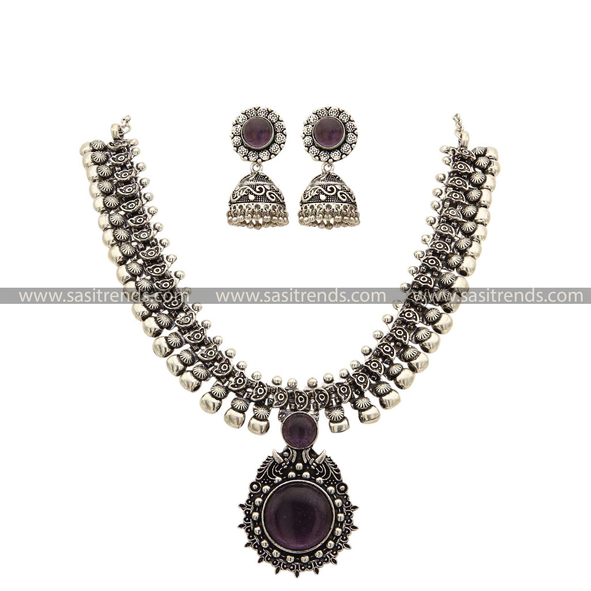 Sasitrends Traditional Stone Oxidised Jewellery Set with Jhumka Earrings - Sasitrends