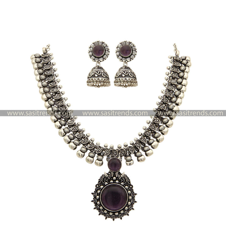 Sasitrends Traditional Stone Oxidised Jewellery Set with Jhumka Earrings - Sasitrends
