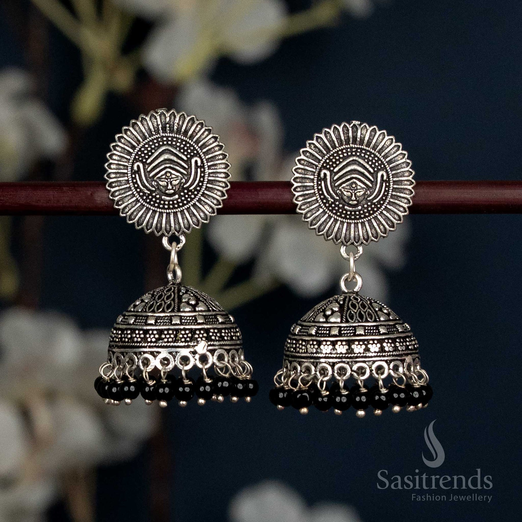 Oxidised German Silver Tribal Jhumka Earrings with Beads – Sasitrends